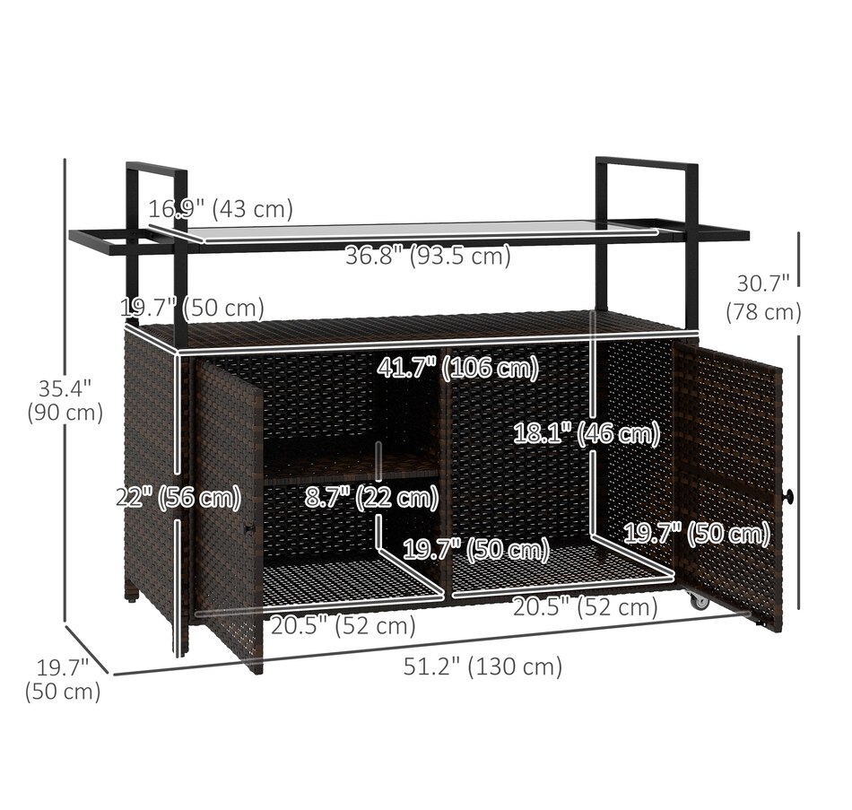 Image 964392_ALTMORE2.jpg, Product 964-392 / Price $236.99, Outsunny PE Rattan Outdoor Bar Cart with Shelf & Cabinet, Mixed Brown from Outsunny on TSC.ca's Home & Garden department