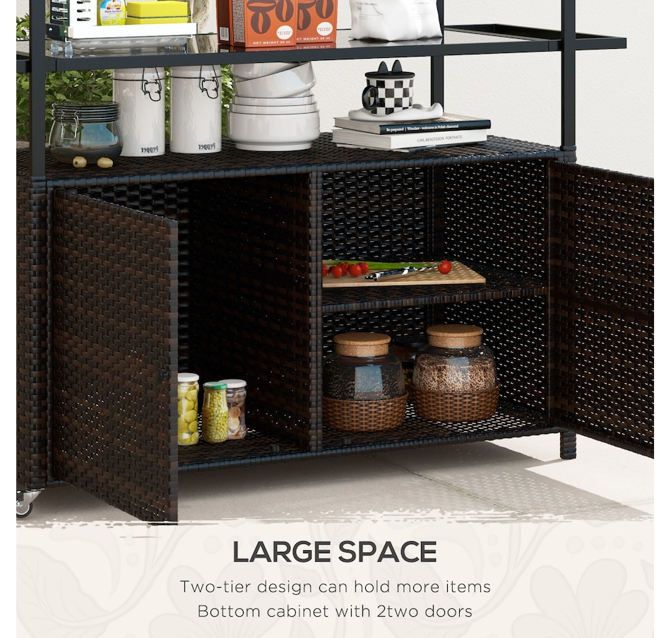 Image 964392_ALTMORE5.jpg, Product 964-392 / Price $236.99, Outsunny PE Rattan Outdoor Bar Cart with Shelf & Cabinet, Mixed Brown from Outsunny on TSC.ca's Home & Garden department