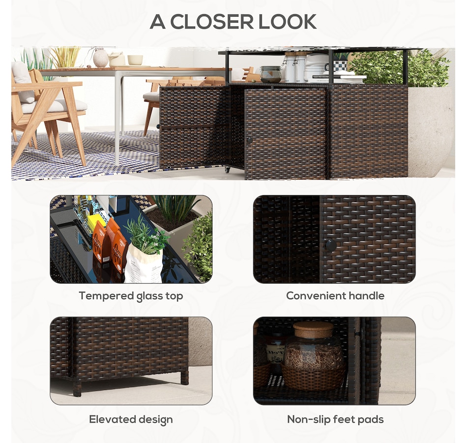 Image 964392_ALTMORE7.jpg, Product 964-392 / Price $236.99, Outsunny PE Rattan Outdoor Bar Cart with Shelf & Cabinet, Mixed Brown from Outsunny on TSC.ca's Home & Garden department