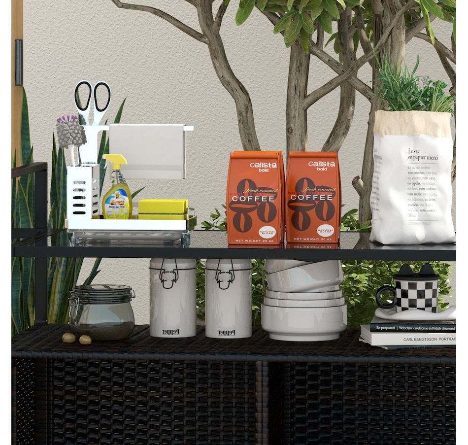 Image 964392_ALTMORE8.jpg, Product 964-392 / Price $236.99, Outsunny PE Rattan Outdoor Bar Cart with Shelf & Cabinet, Mixed Brown from Outsunny on TSC.ca's Home & Garden department