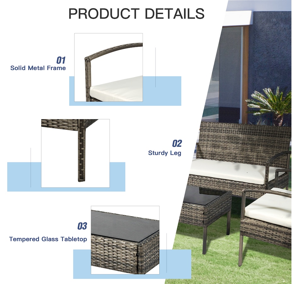 Image 964426_ALTMORE5.jpg, Product 964-426 / Price $219.99, Outsunny 4 Pieces Patio Furniture Set with A Loveseat from Outsunny on TSC.ca's Home & Garden department