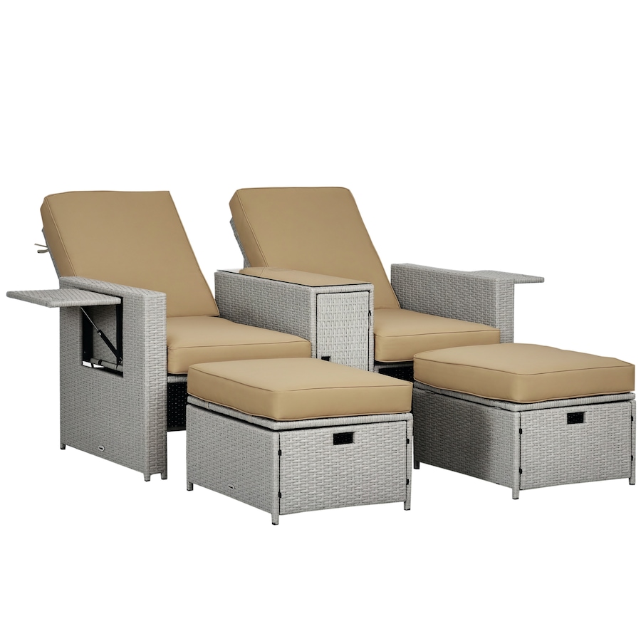 Image 964432.jpg, Product 964-432 / Price $629.99, Outsunny Patio Lounger w/ Storage Table and Ottomans Recliner Sofa, Khaki from Outsunny on TSC.ca's Home & Garden department