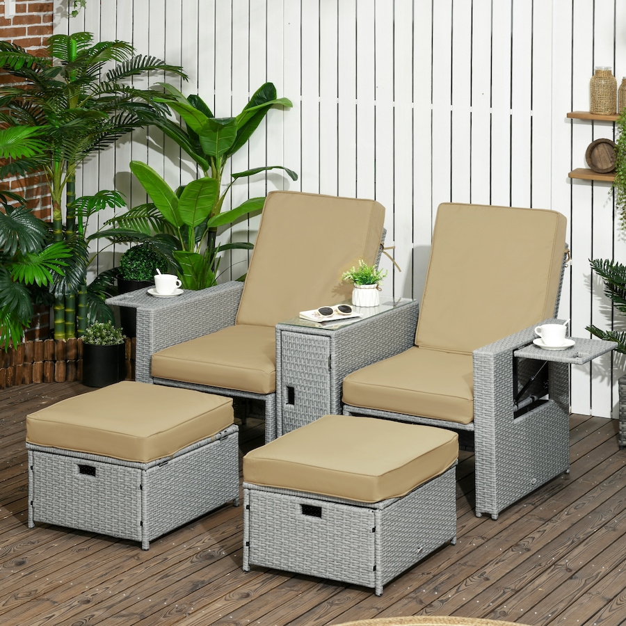 Image 964432_ALTMORE1.jpg, Product 964-432 / Price $629.99, Outsunny Patio Lounger w/ Storage Table and Ottomans Recliner Sofa, Khaki from Outsunny on TSC.ca's Home & Garden department
