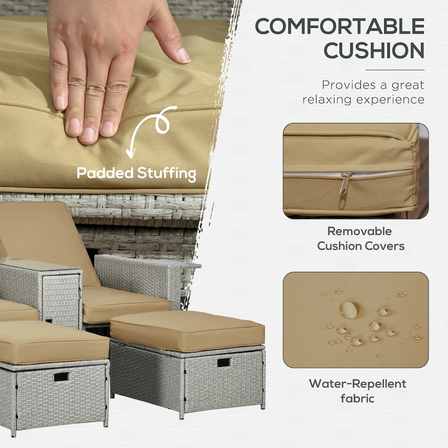 Image 964432_ALTMORE4.jpg, Product 964-432 / Price $629.99, Outsunny Patio Lounger w/ Storage Table and Ottomans Recliner Sofa, Khaki from Outsunny on TSC.ca's Home & Garden department