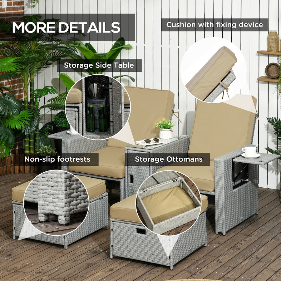 Image 964432_ALTMORE6.jpg, Product 964-432 / Price $629.99, Outsunny Patio Lounger w/ Storage Table and Ottomans Recliner Sofa, Khaki from Outsunny on TSC.ca's Home & Garden department