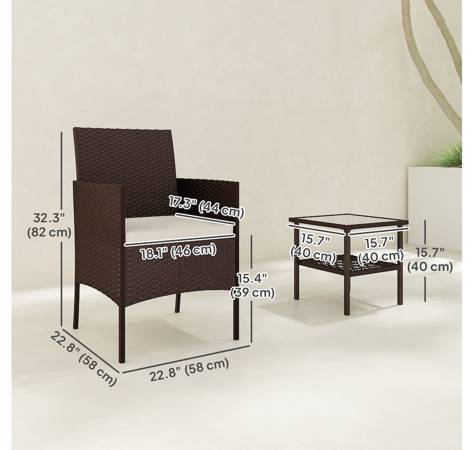 Image 964440_ALTMORE2.jpg, Product 964-440 / Price $144.99, Outsunny 3 Piece Wicker Patio Furniture Bistro Set with Cushions, Beige from Outsunny on TSC.ca's Home & Garden department