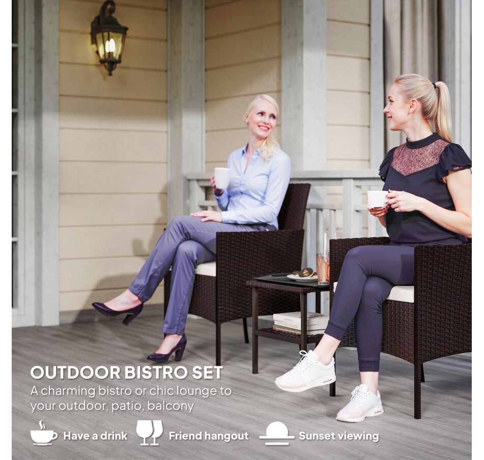 Image 964440_ALTMORE3.jpg, Product 964-440 / Price $144.99, Outsunny 3 Piece Wicker Patio Furniture Bistro Set with Cushions, Beige from Outsunny on TSC.ca's Home & Garden department