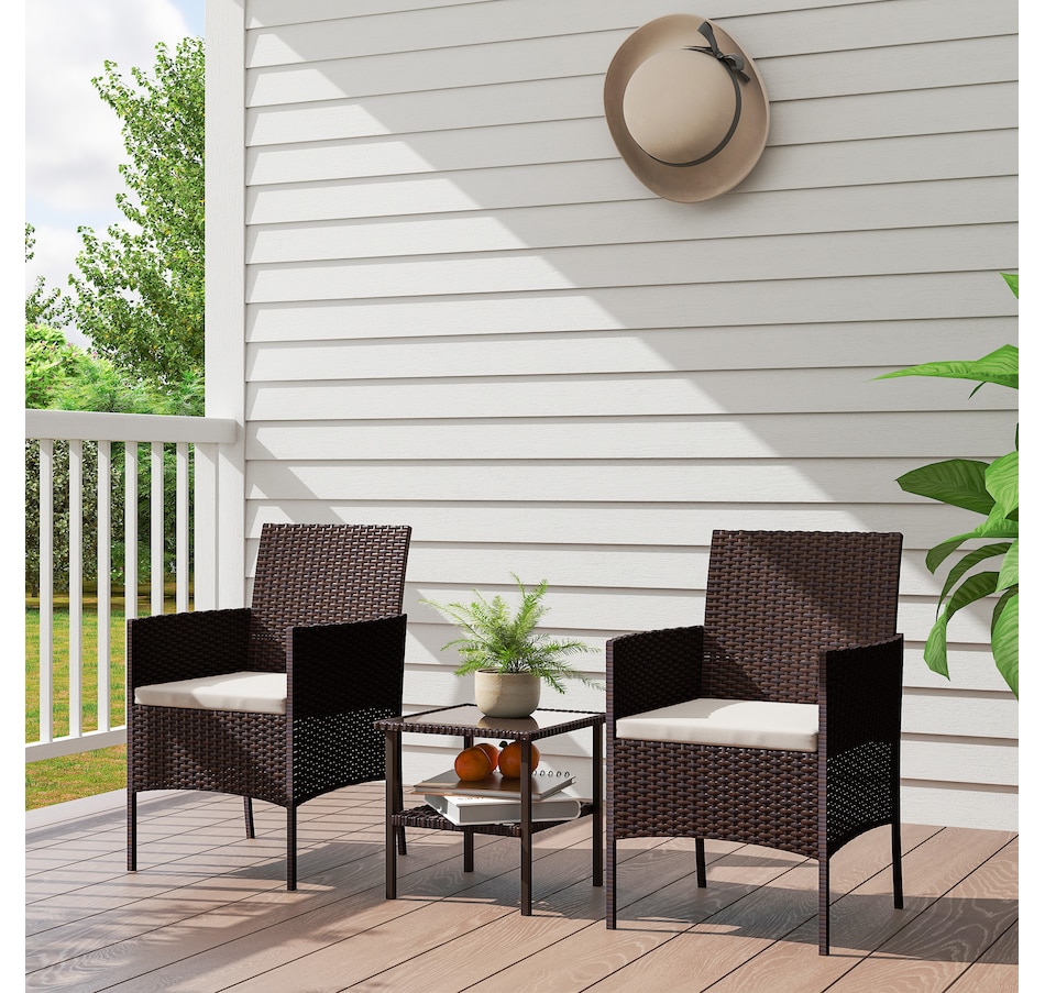 Image 964440_ALTMORE8.jpg, Product 964-440 / Price $144.99, Outsunny 3 Piece Wicker Patio Furniture Bistro Set with Cushions, Beige from Outsunny on TSC.ca's Home & Garden department