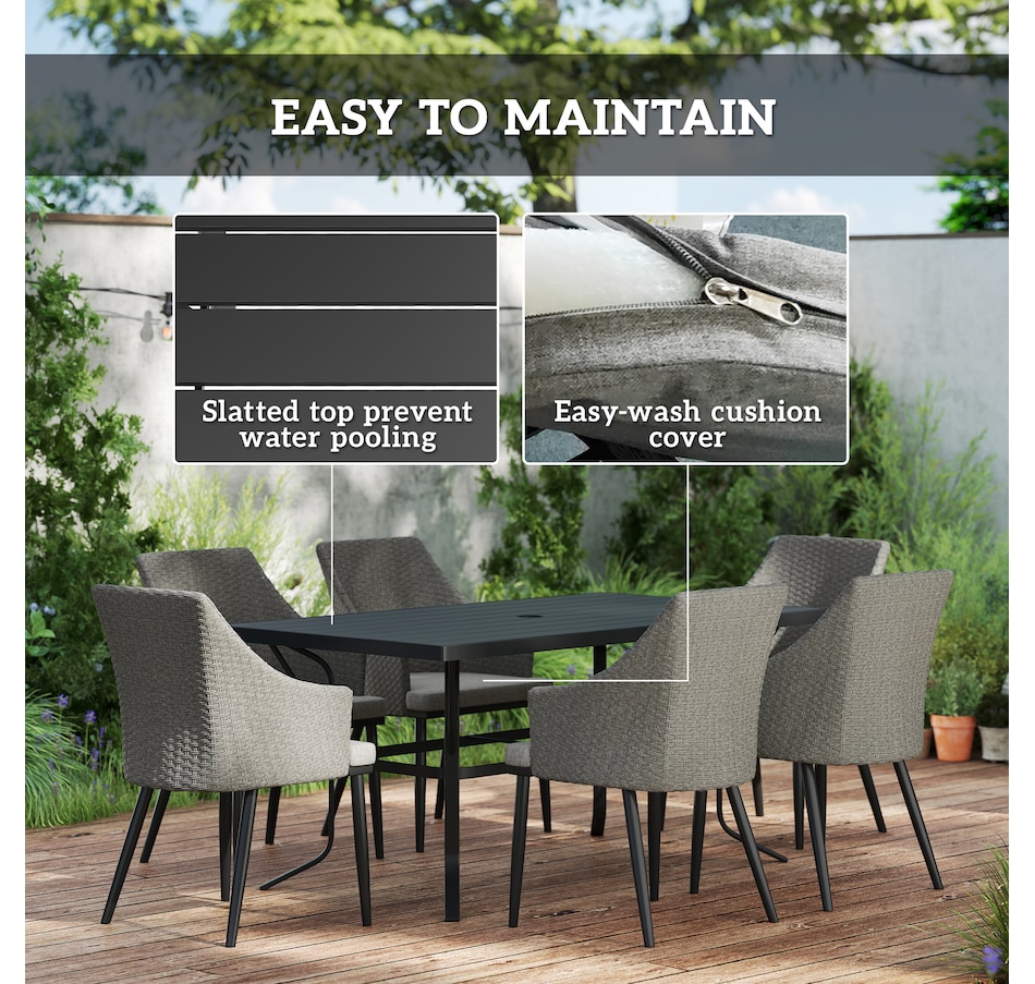 Image 964449_ALTMORE6.jpg, Product 964-449 / Price $834.99, Outsunny 7 Piece Wicker Patio Furniture Set with Cushions, Umbrella Hole from Outsunny on TSC.ca's Home & Garden department