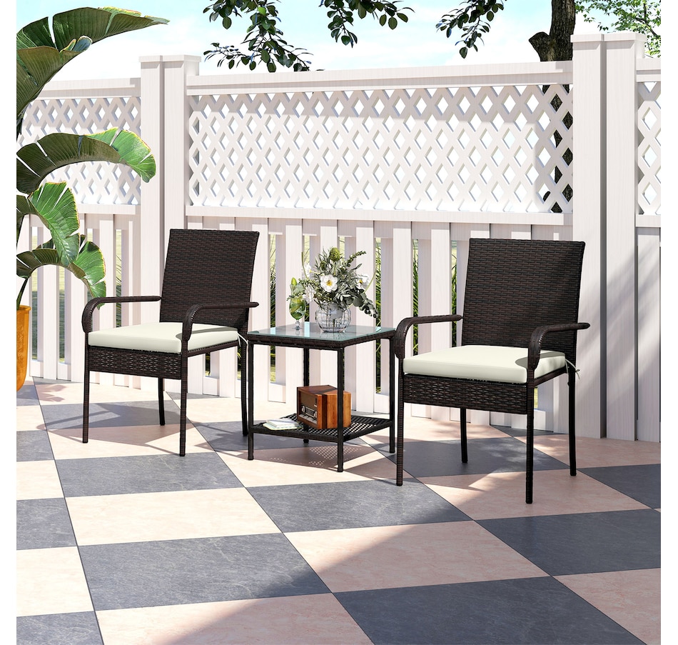 Image 964453_ALTMORE1.jpg, Product 964-453 / Price $129.99, Outsunny 3 Piece Patio Furniture Set, PE Rattan Table w/ Stackable Chairs from Outsunny on TSC.ca's Home & Garden department