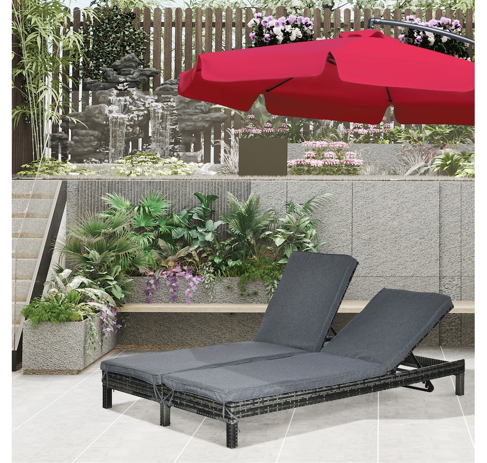 Image 964471_ALTMORE1.jpg, Product 964-471 / Price $319.99 - $339.99, Outsunny Wicker Double Chaise Lounge Chair Outdoor Recliner 2 Person Rattan Patio Reclining Sunbed Furniture Cushioned w/Adjustable Backrest from Outsunny on TSC.ca's Home & Garden department