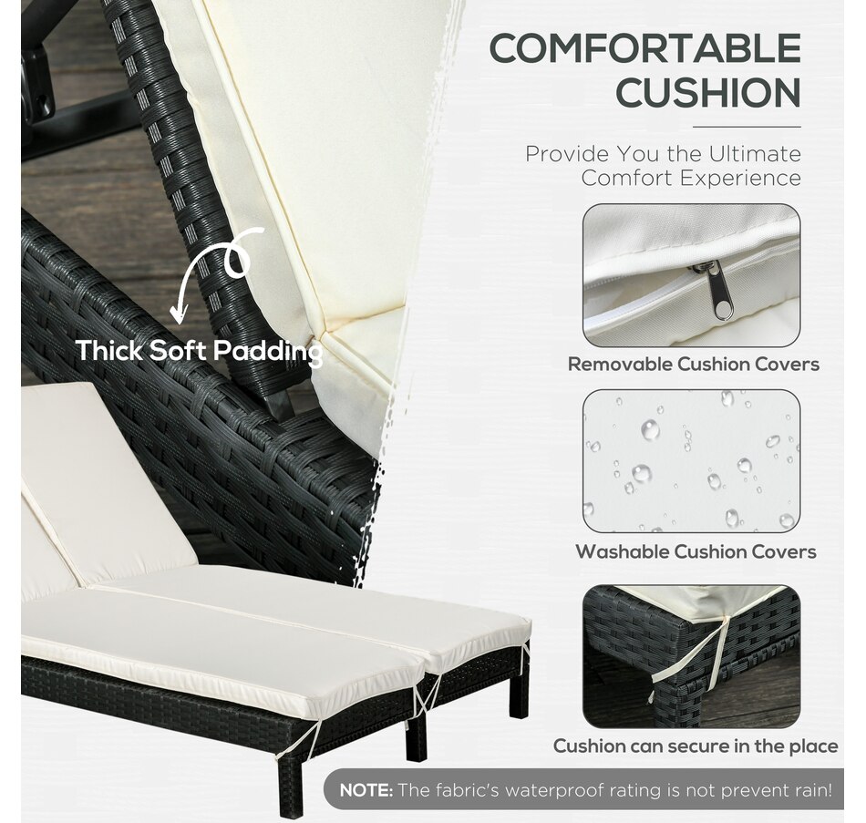 Image 964471_ALTMORE12.jpg, Product 964-471 / Price $319.99 - $339.99, Outsunny Wicker Double Chaise Lounge Chair Outdoor Recliner 2 Person Rattan Patio Reclining Sunbed Furniture Cushioned w/Adjustable Backrest from Outsunny on TSC.ca's Home & Garden department