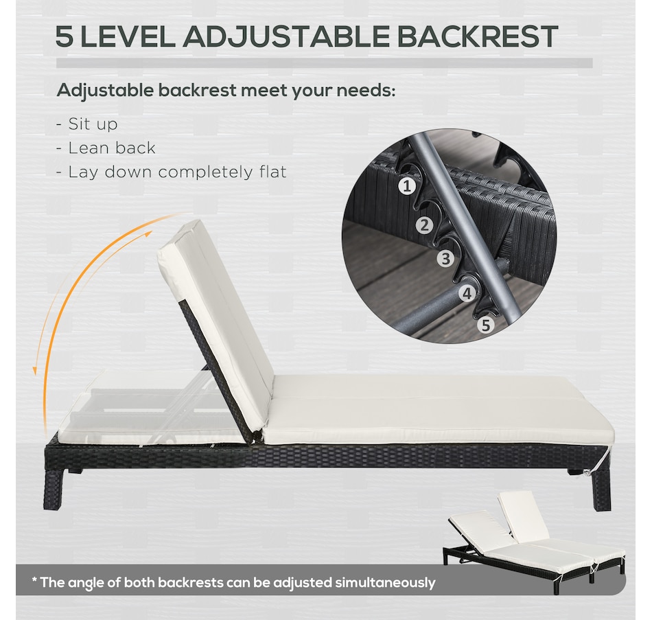 Image 964471_ALTMORE13.jpg, Product 964-471 / Price $319.99 - $339.99, Outsunny Wicker Double Chaise Lounge Chair Outdoor Recliner 2 Person Rattan Patio Reclining Sunbed Furniture Cushioned w/Adjustable Backrest from Outsunny on TSC.ca's Home & Garden department