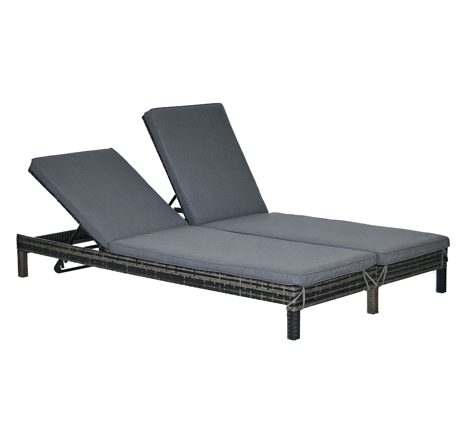 Image 964471_ST01.png, Product 964-471 / Price $319.99 - $339.99, Outsunny Wicker Double Chaise Lounge Chair Outdoor Recliner 2 Person Rattan Patio Reclining Sunbed Furniture Cushioned w/Adjustable Backrest from Outsunny on TSC.ca's Home & Garden department