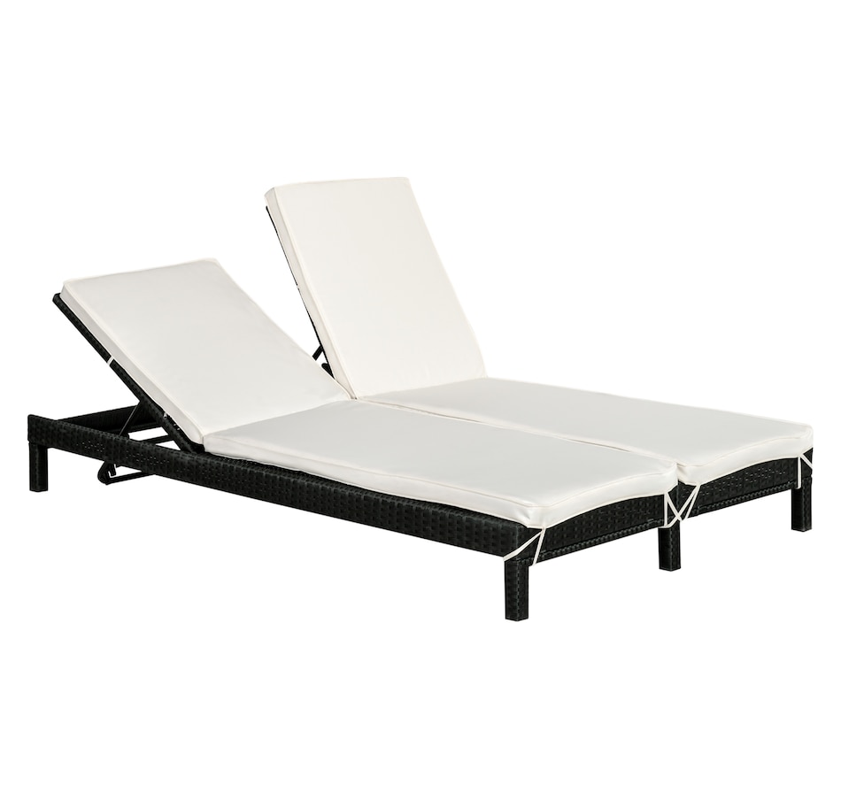 Image 964471_ST02.jpg, Product 964-471 / Price $319.99 - $339.99, Outsunny Wicker Double Chaise Lounge Chair Outdoor Recliner 2 Person Rattan Patio Reclining Sunbed Furniture Cushioned w/Adjustable Backrest from Outsunny on TSC.ca's Home & Garden department