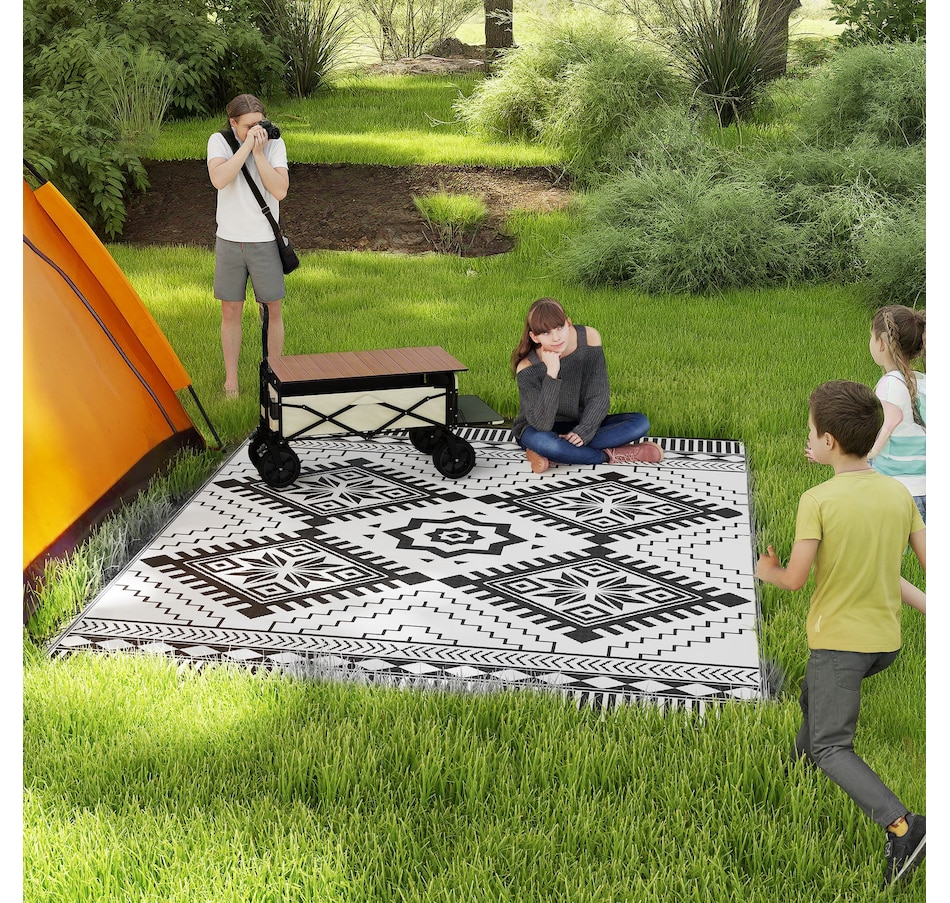 Image 964485_ALTMORE1.jpg, Product 964-485 / Price $89.99, Outsunny 9' x 12' Reversible Outdoor Rug, Toothed Rhombus, White, Black from Outsunny on TSC.ca's Home & Garden department