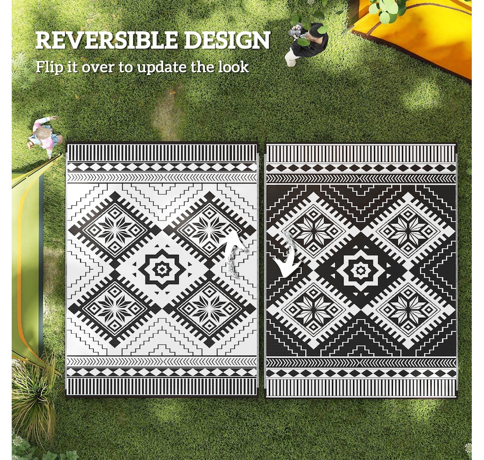 Image 964485_ALTMORE6.jpg, Product 964-485 / Price $89.99, Outsunny 9' x 12' Reversible Outdoor Rug, Toothed Rhombus, White, Black from Outsunny on TSC.ca's Home & Garden department