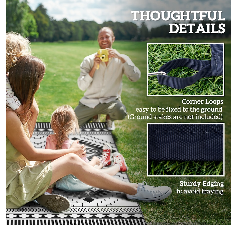 Image 964485_ALTMORE7.jpg, Product 964-485 / Price $89.99, Outsunny 9' x 12' Reversible Outdoor Rug, Toothed Rhombus, White, Black from Outsunny on TSC.ca's Home & Garden department