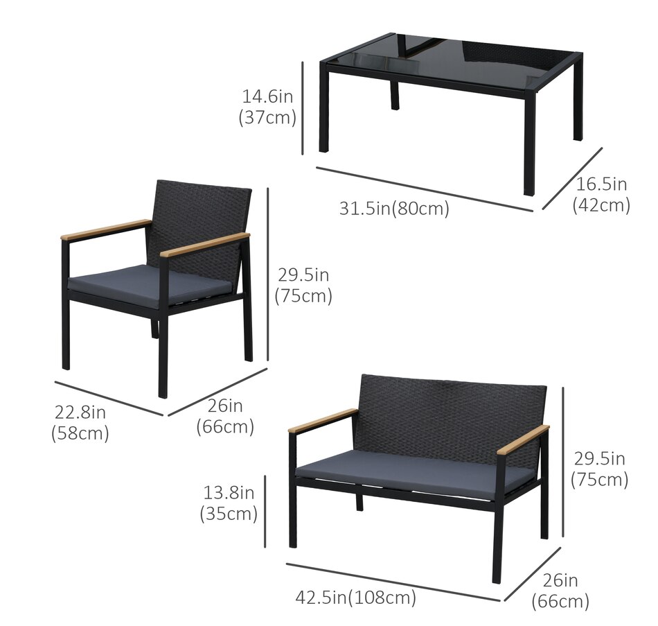 Image 964488_ALTMORE2.jpg, Product 964-488 / Price $257.99, Outsunny 4 Pieces Wicker Patio Furniture Set with Cushions from Outsunny on TSC.ca's Home & Garden department