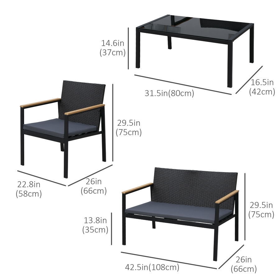 Image 964488_ALTMORE2.jpg, Product 964-488 / Price $219.99, Outsunny 4 Pieces Wicker Patio Furniture Set with Cushions from Outsunny on TSC.ca's Home & Garden department