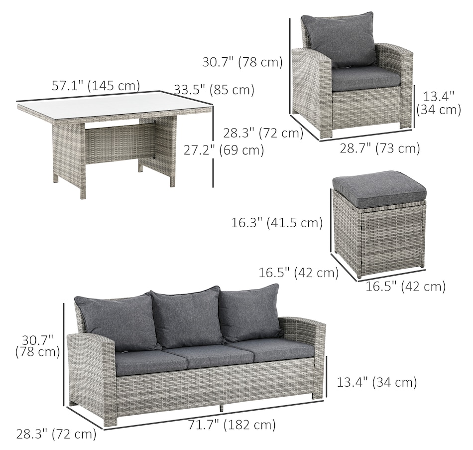 Image 964495_ALTMORE2.jpg, Product 964-495 / Price $1,119.99, Outsunny 6 Pieces Wicker Patio Furniture Set with Cushions, Dark Grey from Outsunny on TSC.ca's Home & Garden department