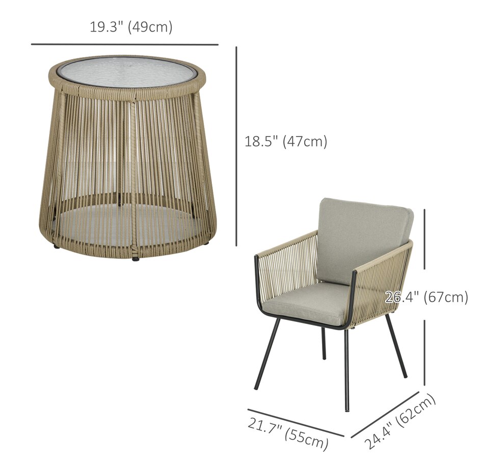 Image 964516_ALTMORE10.jpg, Product 964-516 / Price $229.99 - $259.99, Outsunny 3 Piece Outdoor Bistro Set, Wicker Patio Furniture, Light Grey from Outsunny on TSC.ca's Home & Garden department