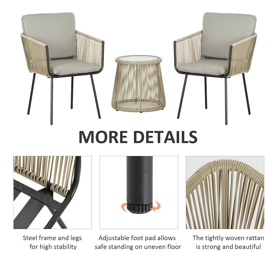 Image 964516_ALTMORE11.jpg, Product 964-516 / Price $229.99 - $259.99, Outsunny 3 Piece Outdoor Bistro Set, Wicker Patio Furniture, Light Grey from Outsunny on TSC.ca's Home & Garden department