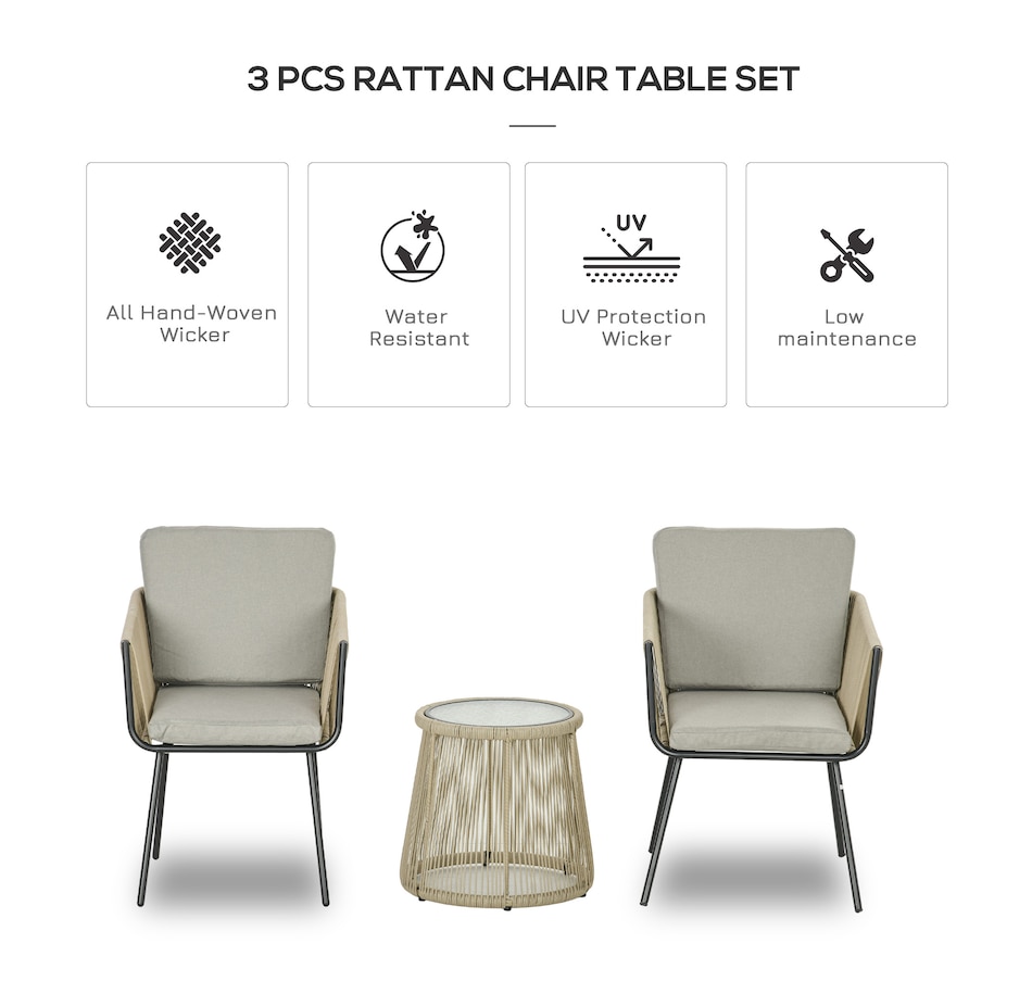 Image 964516_ALTMORE12.jpg, Product 964-516 / Price $229.99 - $259.99, Outsunny 3 Piece Outdoor Bistro Set, Wicker Patio Furniture, Light Grey from Outsunny on TSC.ca's Home & Garden department
