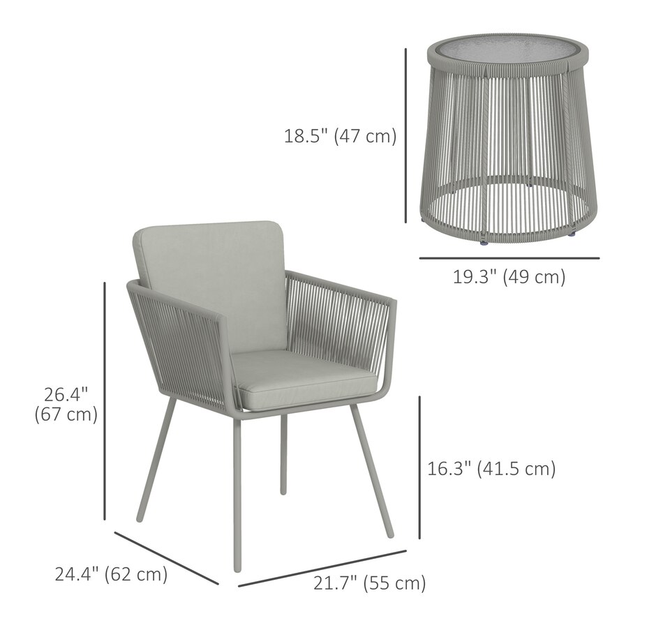 Image 964516_ALTMORE2.jpg, Product 964-516 / Price $229.99 - $259.99, Outsunny 3 Piece Outdoor Bistro Set, Wicker Patio Furniture, Light Grey from Outsunny on TSC.ca's Home & Garden department