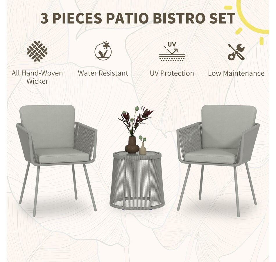 Image 964516_ALTMORE3.jpg, Product 964-516 / Price $229.99 - $259.99, Outsunny 3 Piece Outdoor Bistro Set, Wicker Patio Furniture, Light Grey from Outsunny on TSC.ca's Home & Garden department