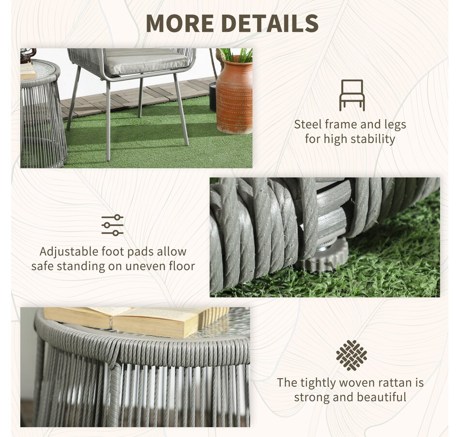 Image 964516_ALTMORE5.jpg, Product 964-516 / Price $229.99 - $259.99, Outsunny 3 Piece Outdoor Bistro Set, Wicker Patio Furniture, Light Grey from Outsunny on TSC.ca's Home & Garden department