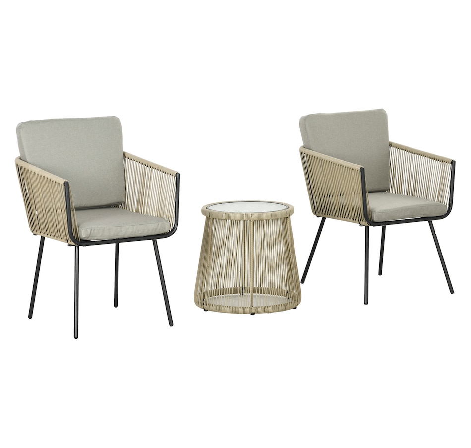 Image 964516_ST02.jpg, Product 964-516 / Price $229.99 - $259.99, Outsunny 3 Piece Outdoor Bistro Set, Wicker Patio Furniture, Light Grey from Outsunny on TSC.ca's Home & Garden department