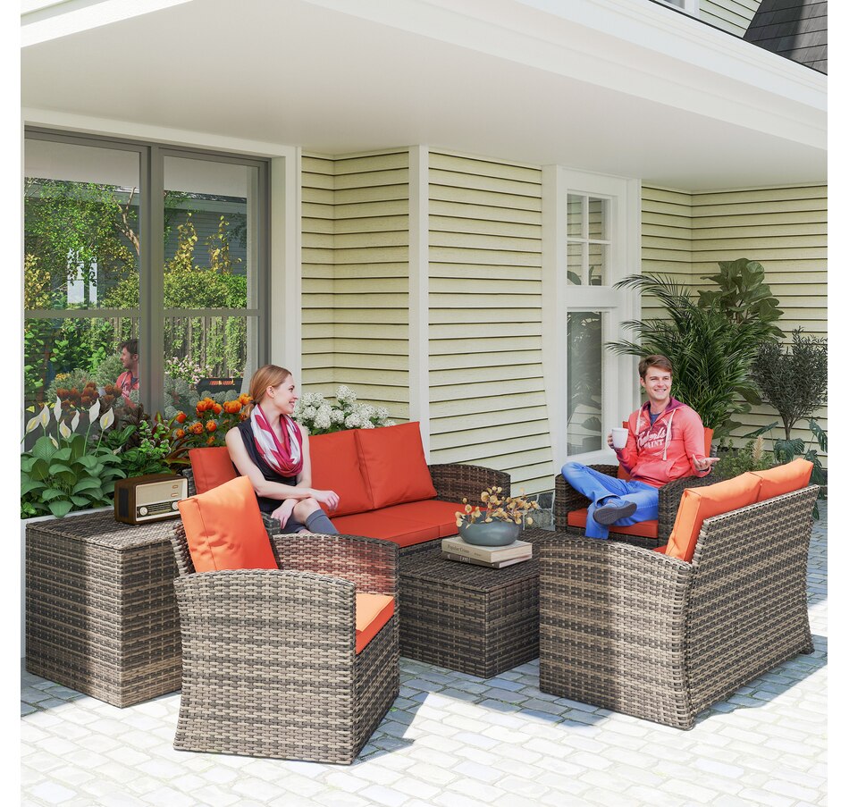 Image 964519_ALTMORE1.jpg, Product 964-519 / Price $1,194.99, Outsunny 6PCS Patio Furniture Set Rattan Wicker Patio Sofa Set, Orange from Outsunny on TSC.ca's Home & Garden department