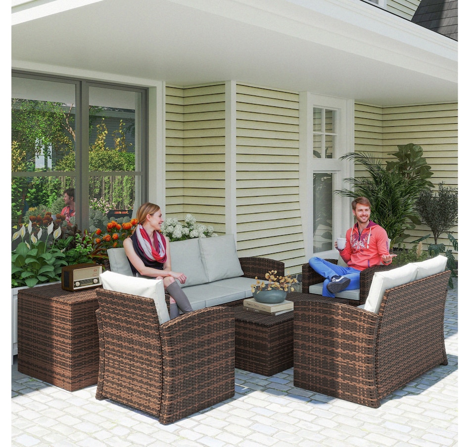 Image 964519_ALTMORE17.jpg, Product 964-519 / Price $1,194.99, Outsunny 6PCS Patio Furniture Set Rattan Wicker Patio Sofa Set, Orange from Outsunny on TSC.ca's Home & Garden department
