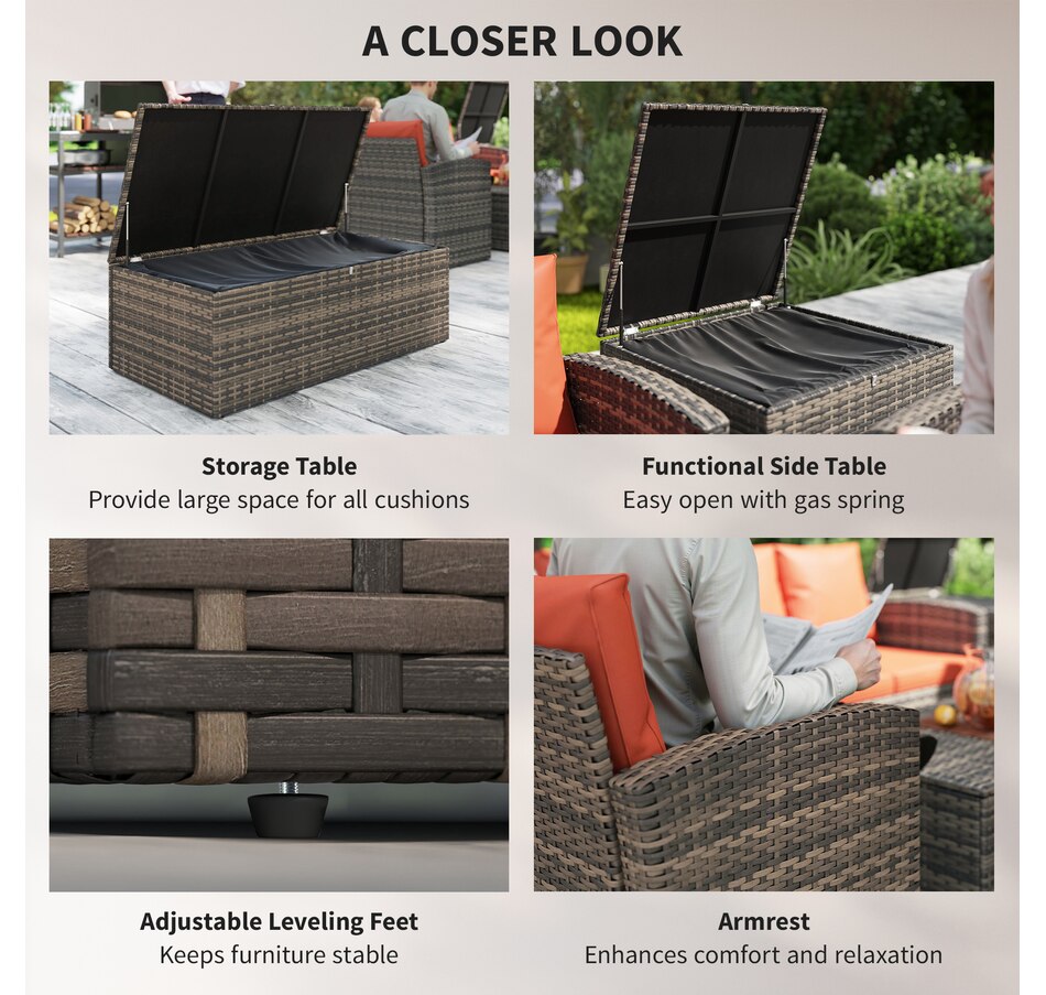 Image 964519_ALTMORE5.jpg, Product 964-519 / Price $1,194.99, Outsunny 6PCS Patio Furniture Set Rattan Wicker Patio Sofa Set, Orange from Outsunny on TSC.ca's Home & Garden department