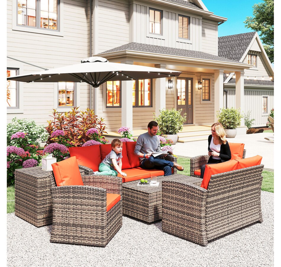Image 964519_ALTMORE7.jpg, Product 964-519 / Price $1,194.99, Outsunny 6PCS Patio Furniture Set Rattan Wicker Patio Sofa Set, Orange from Outsunny on TSC.ca's Home & Garden department