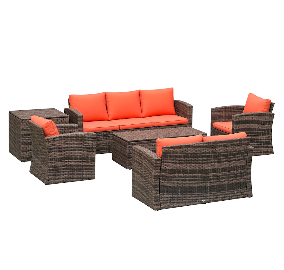 Image 964519_ST01.png, Product 964-519 / Price $1,194.99, Outsunny 6PCS Patio Furniture Set Rattan Wicker Patio Sofa Set, Orange from Outsunny on TSC.ca's Home & Garden department