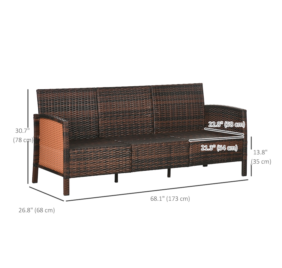 Image 964529_ALTMORE2.jpg, Product 964-529 / Price $264.99, Outsunny 3-Seater Wicker Outdoor Sofa, Cushioned Rattan Patio Couch, Brown from Outsunny on TSC.ca's Home & Garden department