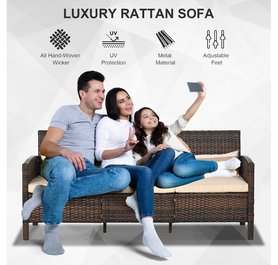 Image 964529_ALTMORE3.jpg, Product 964-529 / Price $264.99, Outsunny 3-Seater Wicker Outdoor Sofa, Cushioned Rattan Patio Couch, Brown from Outsunny on TSC.ca's Home & Garden department