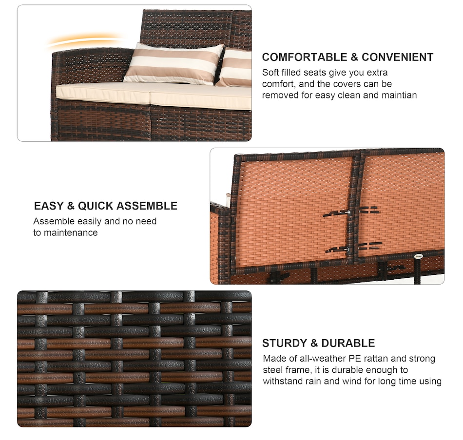 Image 964529_ALTMORE4.jpg, Product 964-529 / Price $264.99, Outsunny 3-Seater Wicker Outdoor Sofa, Cushioned Rattan Patio Couch, Brown from Outsunny on TSC.ca's Home & Garden department