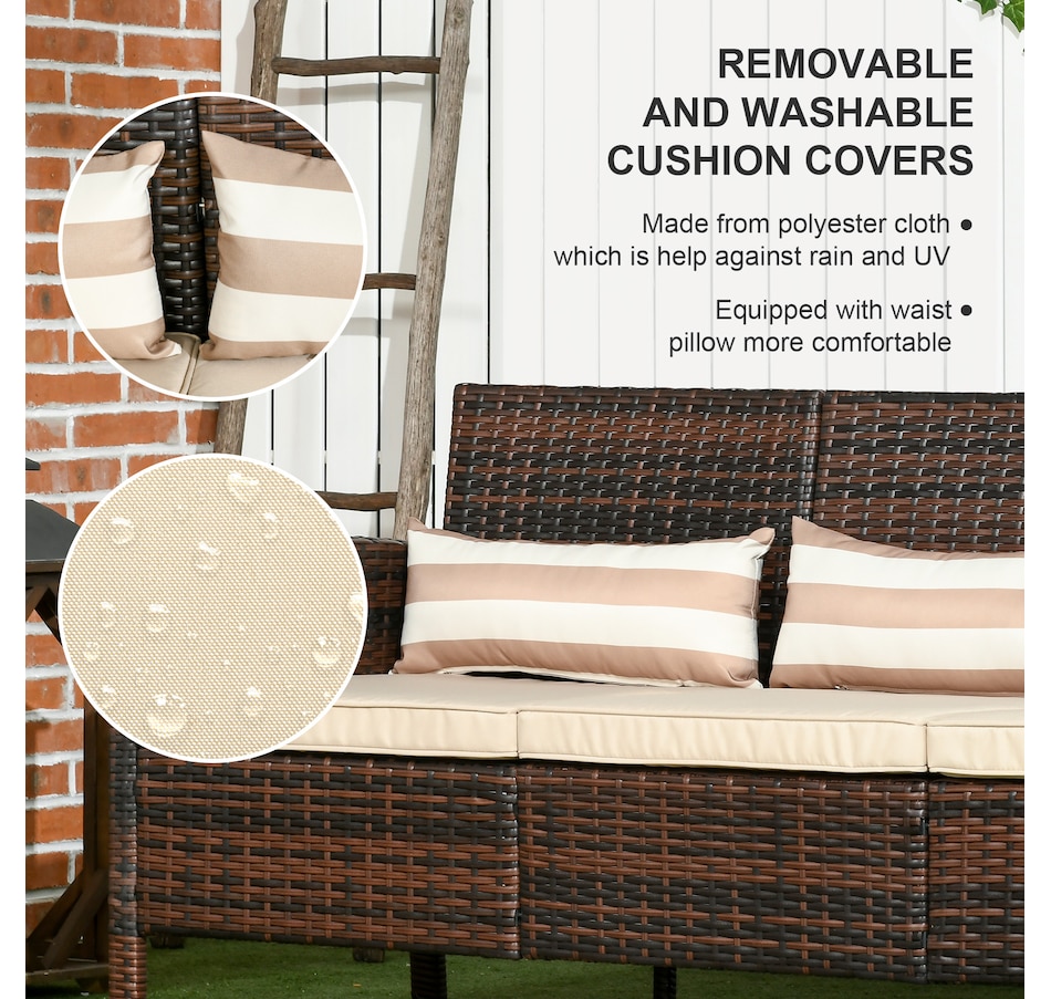 Image 964529_ALTMORE5.jpg, Product 964-529 / Price $264.99, Outsunny 3-Seater Wicker Outdoor Sofa, Cushioned Rattan Patio Couch, Brown from Outsunny on TSC.ca's Home & Garden department
