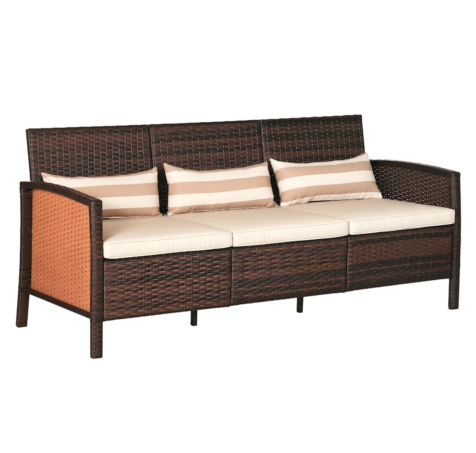 Image 964529_ST01.png, Product 964-529 / Price $264.99, Outsunny 3-Seater Wicker Outdoor Sofa, Cushioned Rattan Patio Couch, Brown from Outsunny on TSC.ca's Home & Garden department