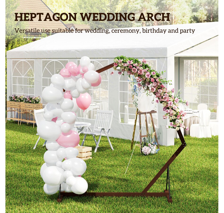 Image 964531_ALTMORE3.jpg, Product 964-531 / Price $69.99, Outsunny 7FT Wedding Arch, Heptagon Wooden Arch for Ceremony, Brown from Outsunny on TSC.ca's Home & Garden department