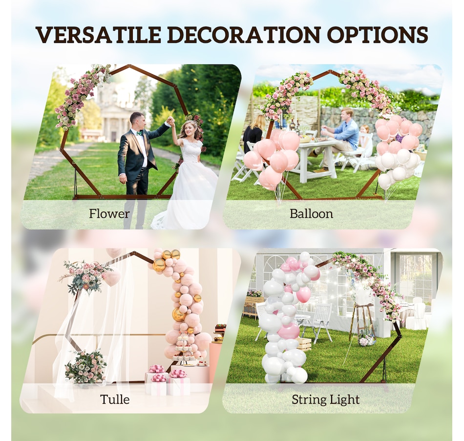 Image 964531_ALTMORE6.jpg, Product 964-531 / Price $69.99, Outsunny 7FT Wedding Arch, Heptagon Wooden Arch for Ceremony, Brown from Outsunny on TSC.ca's Home & Garden department