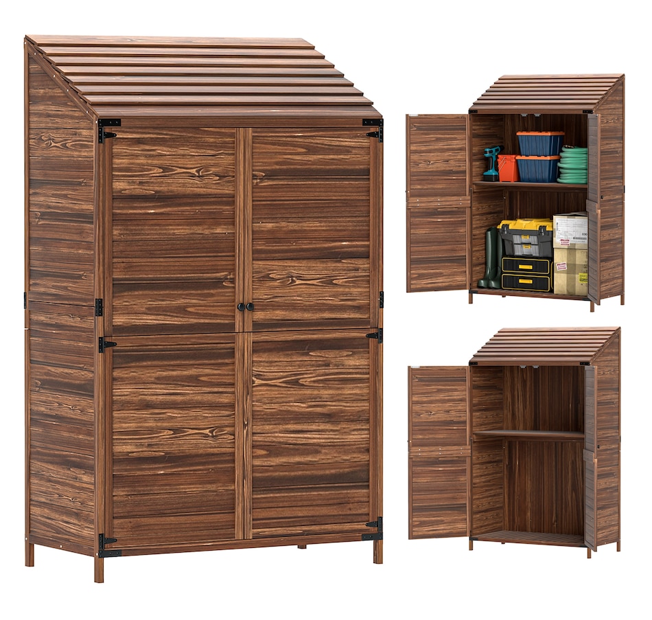 Image 964536.jpg, Product 964-536 / Price $309.99, Outsunny Wood Shed, Outdoor Storage Cabinet with Double Doors, Mixed-Brown from Outsunny on TSC.ca's Home & Garden department