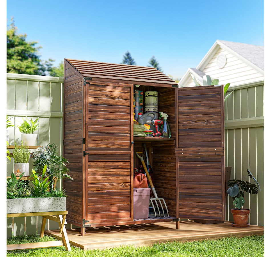 Image 964536_ALTMORE1.jpg, Product 964-536 / Price $309.99, Outsunny Wood Shed, Outdoor Storage Cabinet with Double Doors, Mixed-Brown from Outsunny on TSC.ca's Home & Garden department