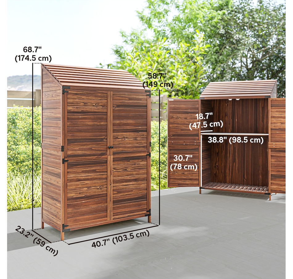 Image 964536_ALTMORE2.jpg, Product 964-536 / Price $309.99, Outsunny Wood Shed, Outdoor Storage Cabinet with Double Doors, Mixed-Brown from Outsunny on TSC.ca's Home & Garden department