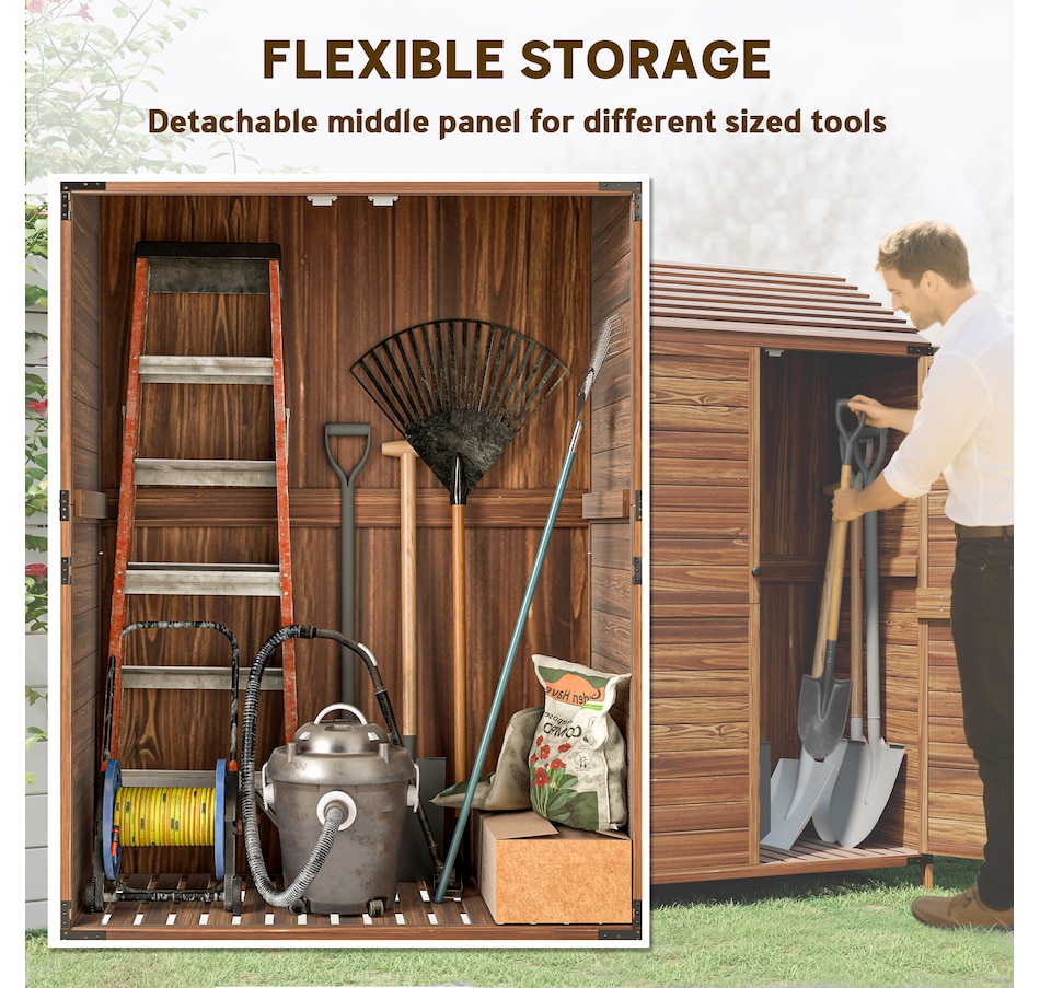Image 964536_ALTMORE3.jpg, Product 964-536 / Price $309.99, Outsunny Wood Shed, Outdoor Storage Cabinet with Double Doors, Mixed-Brown from Outsunny on TSC.ca's Home & Garden department