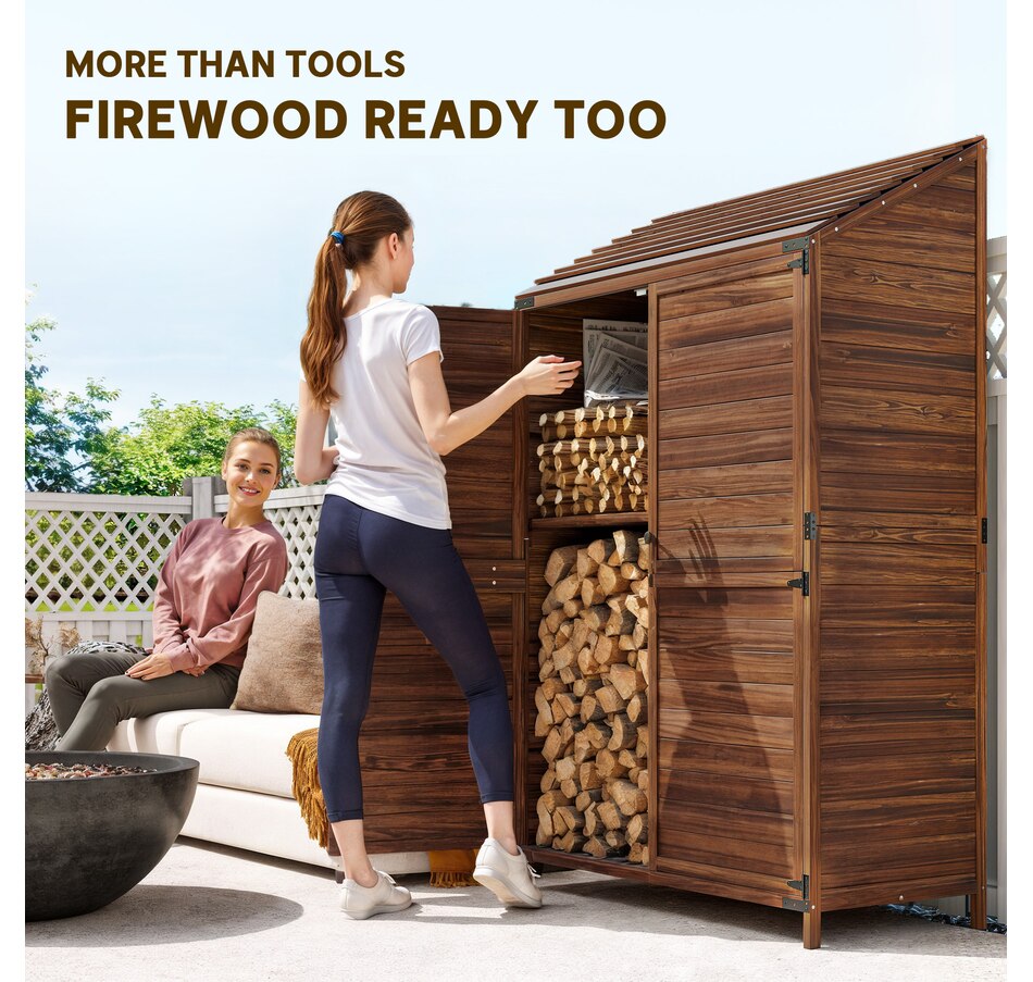 Image 964536_ALTMORE4.jpg, Product 964-536 / Price $309.99, Outsunny Wood Shed, Outdoor Storage Cabinet with Double Doors, Mixed-Brown from Outsunny on TSC.ca's Home & Garden department