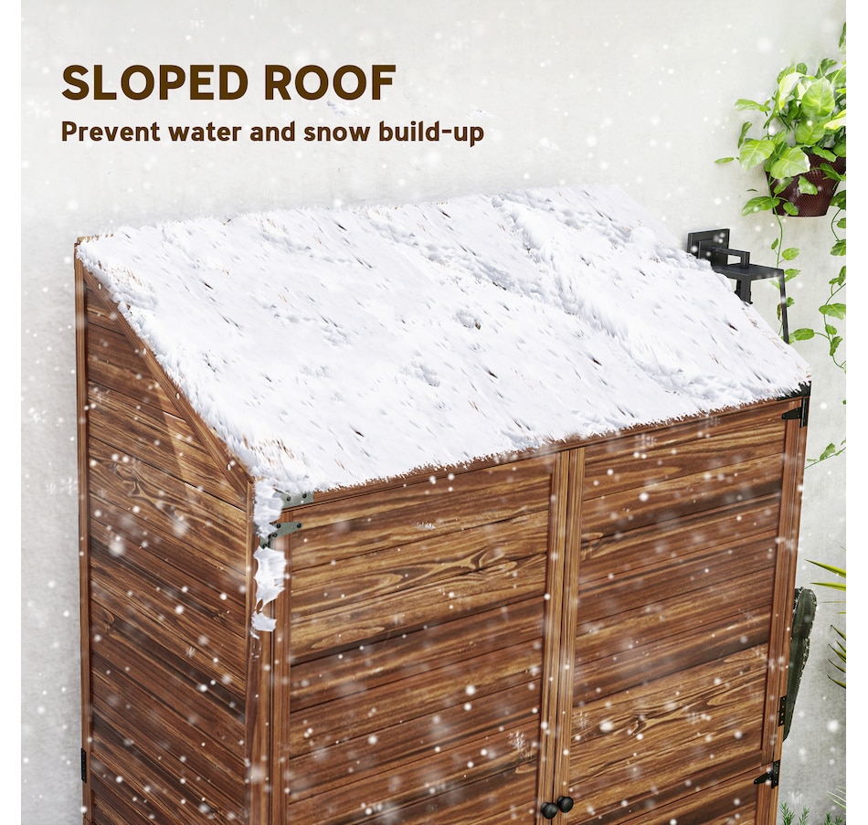 Image 964536_ALTMORE6.jpg, Product 964-536 / Price $309.99, Outsunny Wood Shed, Outdoor Storage Cabinet with Double Doors, Mixed-Brown from Outsunny on TSC.ca's Home & Garden department